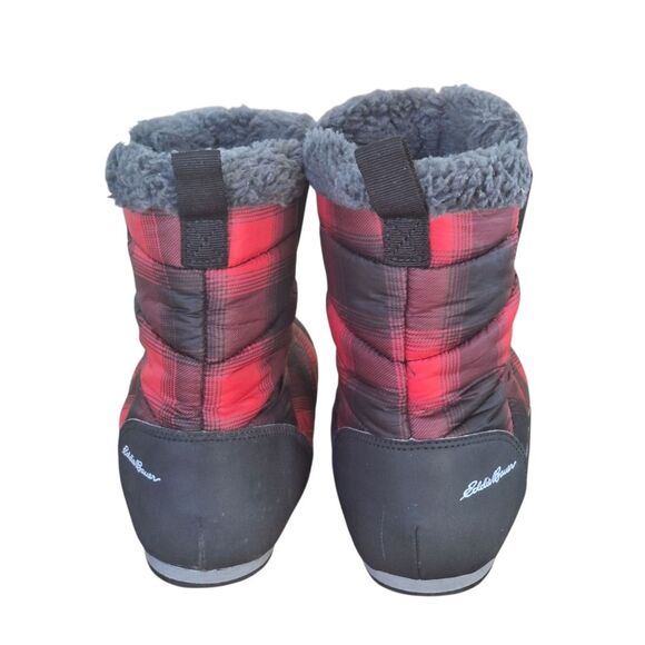 Eddie Bauer Red & Black Plaid Sherpa Lined Thermal Camp Boot Mid Calf Quilted 7 - Picture 10 of 16